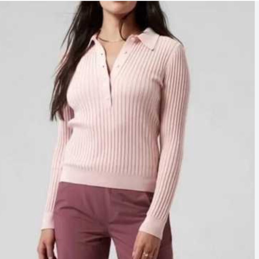 Athleta Sweet Bay henley sweater pink Ribbed Button-Down Top XS